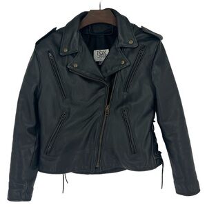 𝅺FOX CREEK Leather Moto Bikercore Gorpcore Motorcycle Jacket SZ Large